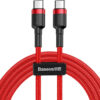 Baseus Cafule Braided USB 2.0 Cable USB-C male - USB-C 60W Κόκκινο 1m CATKLF-G09