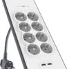 Belkin Πολύπριζο Ασφαλείας 8 Θέσεων με Διακόπτη, 2 USB και Καλώδιο 2m Λευκό BSV804VF2M