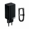 Baseus Φορτιστής με Θύρα USB-A και 2 Θύρες USB-C και Καλώδιο USB-C 65W Power Delivery / Quick Charge 4.0 Μαύρος (CCGP050101)