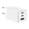 Baseus Φορτιστής Χωρίς Καλώδιο με Θύρα USB-A και 2 Θύρες USB-C 65W Quick Charge 3.0 Λευκός (CCGP120202)