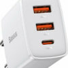 Baseus Φορτιστής Χωρίς Καλώδιο με 2 Θύρες USB-A και Θύρα USB-C 30W Power Delivery Λευκός (Compact 2U+C)  CCXJ-E02