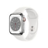 Apple Watch Series 8 Cellular Stainless Steel 41mm Αδιάβροχο με eSIM και Παλμογράφο (Silver with White Sport Band) MNJ53FD/A
