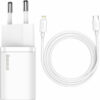 Baseus TZCCSUP-B02 Φορτιστής με Θύρα USB-C και Καλώδιο Lightning 20W Power Delivery Λευκός (Super Si)