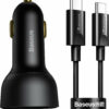 Baseus TZCCZX-01 Φορτιστής Αυτοκινήτου Μαύρος Έντασης 5A Γρήγορης Φόρτισης 1xUSB 1xType-C μαζί με Καλώδιο type-C