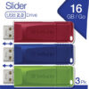 Verbatim Slider 16GB USB 2.0 Store 'n' Go (3 Pack)