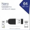 Verbatim Store 'n' Stay Nano 64GB USB 2.0 + Micro USB Adapter
